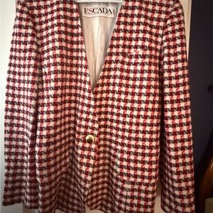 Escada Ivory Satin-Look Lined Jacket with Black & Red Logo Detail